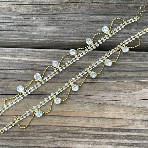 Women Anklet set of 2 Gold Tone Fashion Jewelry Crystal Accents AnkletsANklet - Picture 10 of 13